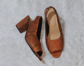 Snakeskin Slingback Open Toe Heels Shoes