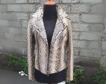 Python Snakeskin Leather Jacket for Women