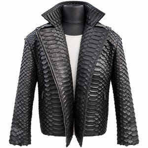 Blouson de moto en véritable peau de python | Écailles noires royales
