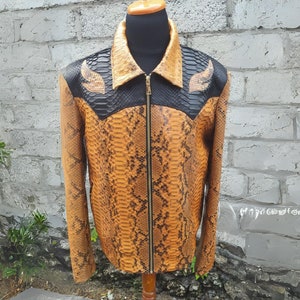 Brown Python Snakeskin Leather Jacket for Men