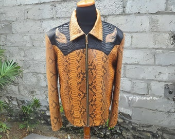 Brown Python Snakeskin Leather Jacket for Men