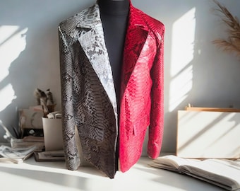 Handmade Snakeskin Leather Blazer | Angel Devil Theme Style
