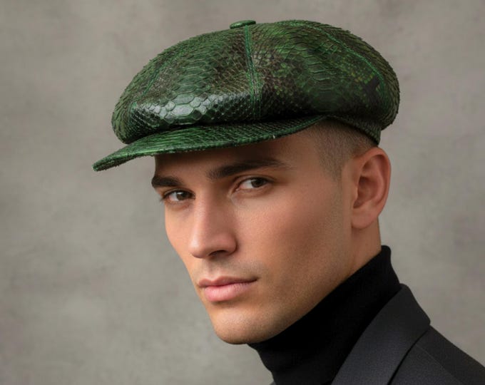 Featured listing image: Genuine Snakeskin Leather Newsboy Cap: Exotic Baker Hat
