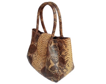 Genuine Python Snakeskin Leather Brown Tote Bag for Women