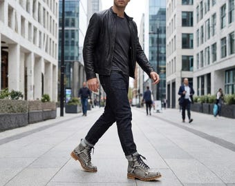 Natural Gray Python Snakeskin Leather Boots