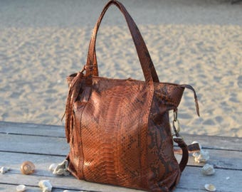 Snakeskin Leather Shoulder Bag Handmade Gift Idea for Mom
