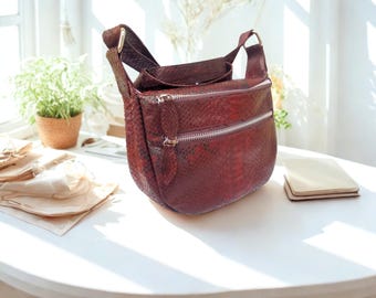 Snakeskin Summer Shoulder Bag - Travel & Everyday Leather Handbag