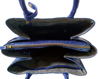 Blue Lizard Skin Tote Bag With Removable Wrist Clutch - Etsy