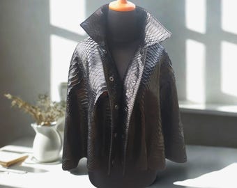 Snakeskin Short Leather Cape | Women's High Neck Poncho