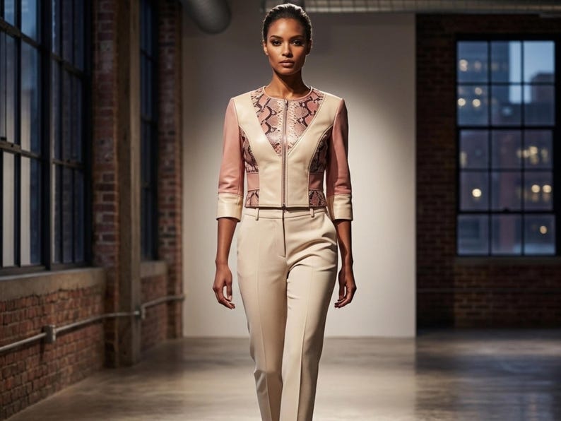 Full body outfit women exotic leather jacket runway style
