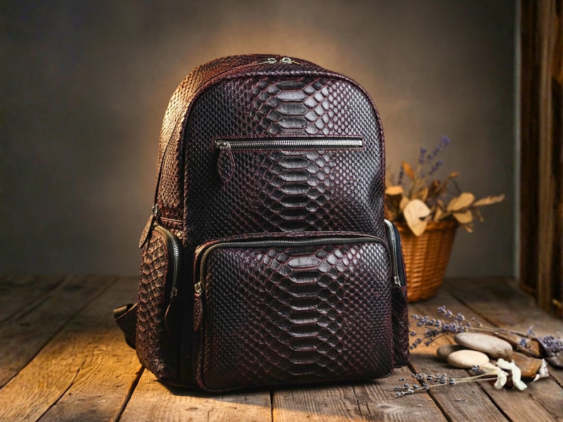 Luxury Genuine Python Snakeskin Backpack: Handmade Real Leather Bag for ...