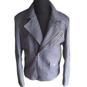 Cool Grey Snakeskin Leather Jacket