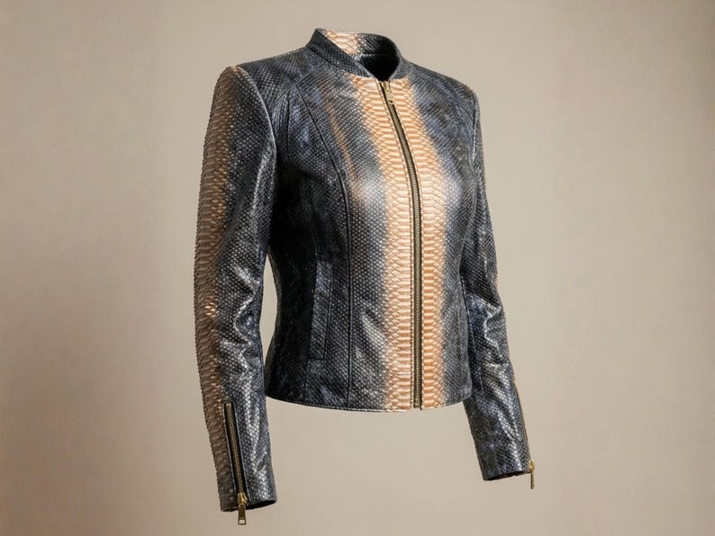 Black Charcoal Python Snakeskin Jacket Women: Genuine Exotic Leather ...