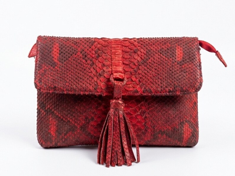 Genuine Python Snakeskin Leather Shoulder Bag: Handmade Designer Purse
