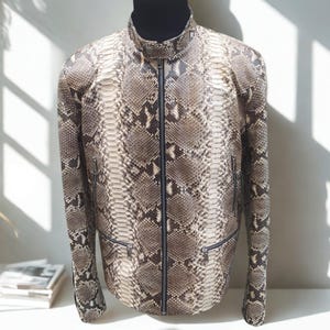 Natural Gray Python Snakeskin Leather Jacket