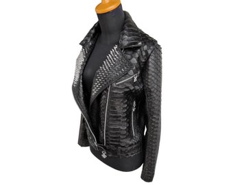 Punk Rock Snakeskin Leather Jacket for Women