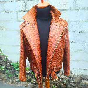 Blouson de moto en cuir,Blousons en cuir python et peau de serpent,Manteaux en cuir marron pour homme