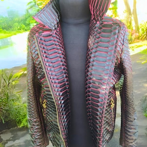Python Snakeskin Motorcycle Leather Jacket with Red Gradation