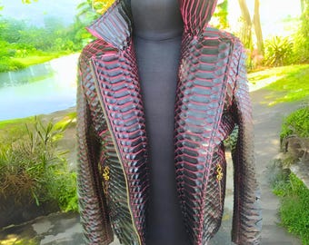 Python Snakeskin Motorcycle Leather Jacket with Red Gradation