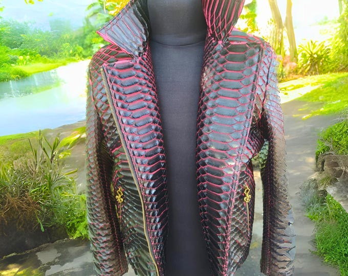 Featured listing image: Python Snakeskin Motorcycle Leather Jacket with Red Gradation