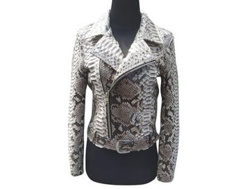 Genuine Snake Skin Biker Jacket for Women - Belt Accents
