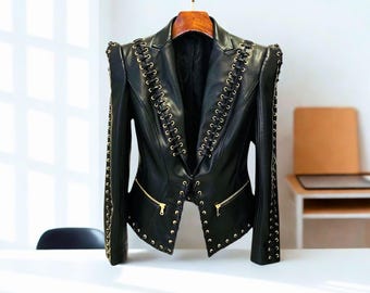 Women's Black Gothic Jackets - Premium Lambskin Leather