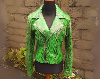 Green Snakeskin Women Leather Jacket