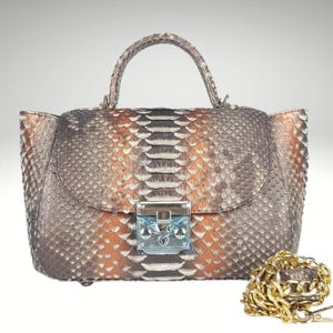 Python Snakeskin Top Handle Bag with Chain Strap Ideal Gift for Wife