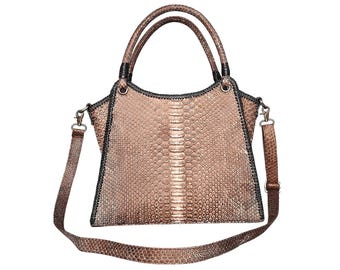 Genuine Python Snakeskin Teacher Work Tote Bag - French Beige