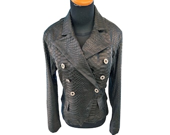 Women Blazer Dress Long Sleeves Genuine Python Snake Skin Leather