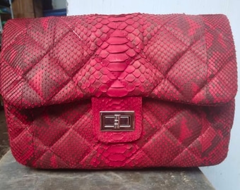 Personalized Red Snake Skin Bag, Quilted Accents Purse,  Engagement Wedding Bridesmaid Gifts