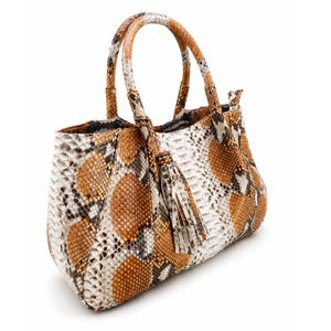 Genuine Python Snakeskin Tote Bag: Pale Brown Color