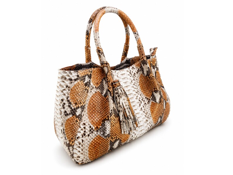 Genuine Python Snakeskin Tote Bag: Pale Brown Color