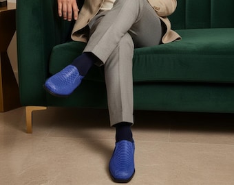 Blue Python Snakeskin Oxford Shoes: Handmade Exotic Leather Dress Shoes for Men