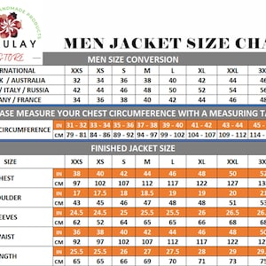 python jacket size chart for men