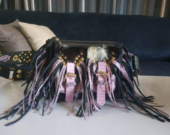 Personalized Leather Fanny Packs Fringe Snakeskin Accent