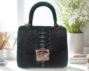 Black Gradation Python Snakeskin Purse Chain Strap