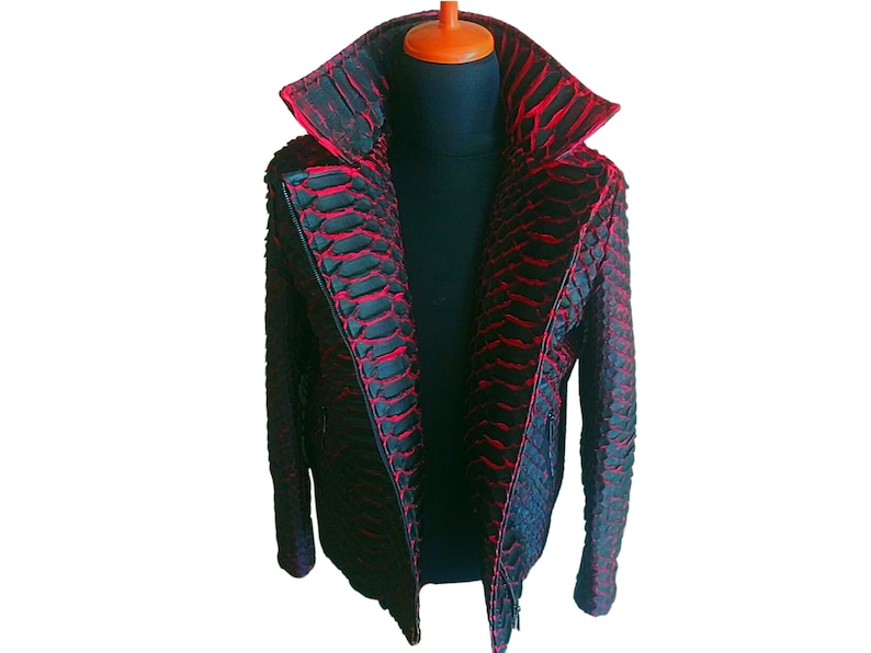 Python Snakeskin Motorcycle Leather Jacket With Red Gradation - Etsy