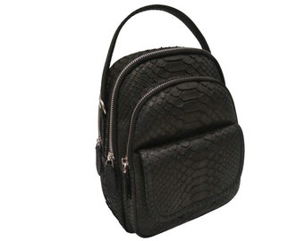 Genuine Snakeskin Leather Backpack Purse for Women,Girls Travel School Convertible Rucksack