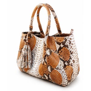Genuine Python Snakeskin Tote Bag: Pale Brown Color