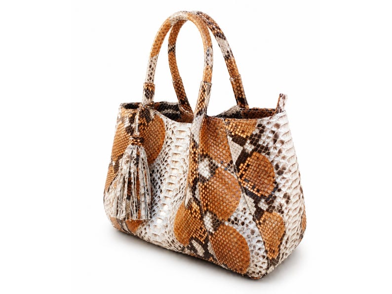 Genuine Python Snakeskin Tote Bag: Pale Brown Color