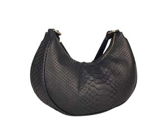 Real Python Snakeskin Half Moon Shoulder Bag