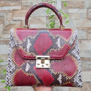 Genuine Python Snakeskin Top Handle Leather Handbag