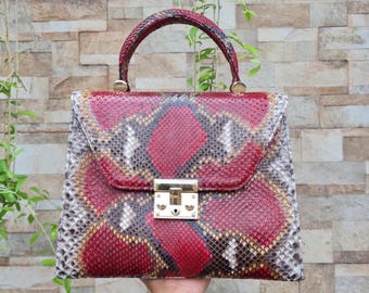 Genuine Python Snakeskin Top Handle Leather Handbag