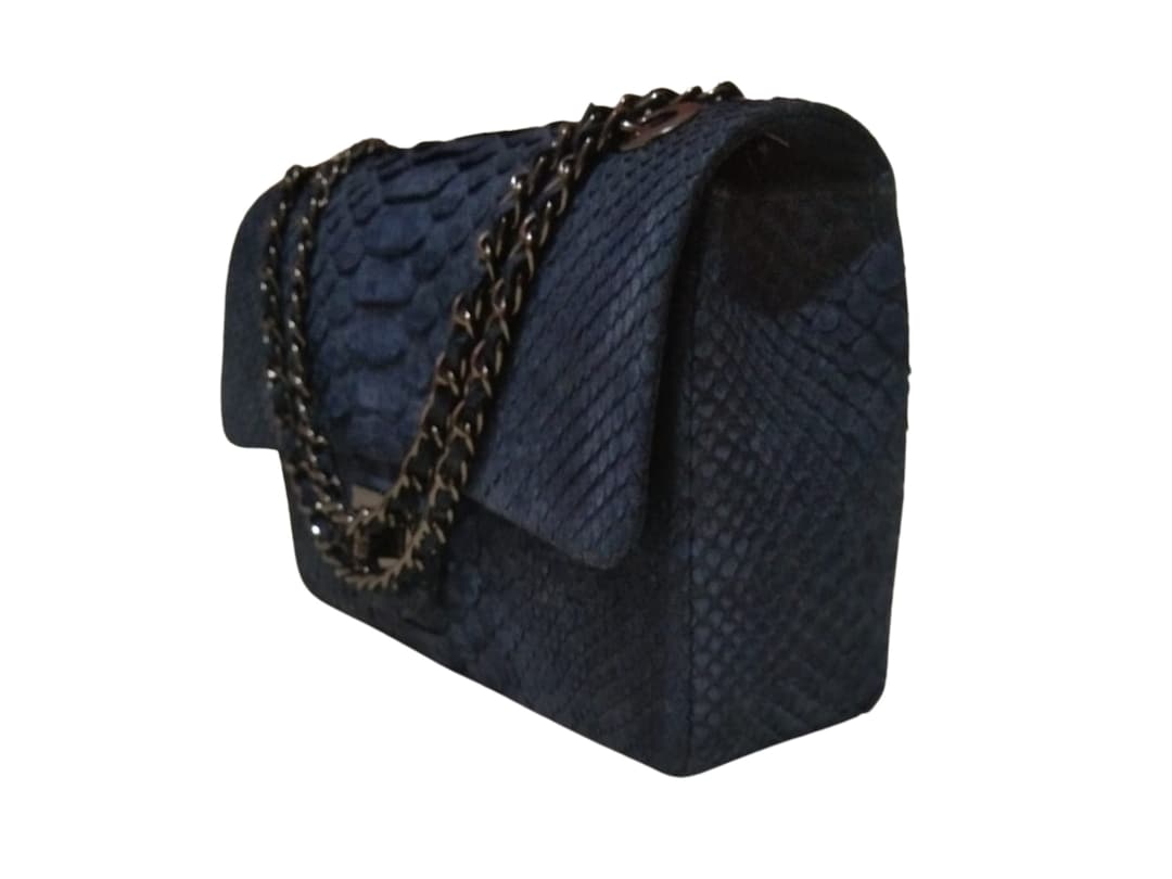 Independence Blue Snakeskin Chain Strap Purse, Genuine Python Shoulder ...