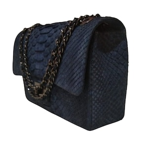 Independence Blue Snakeskin Chain Strap Purse, Genuine Python Shoulder Leather Bag