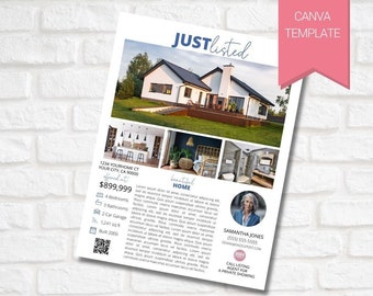 Just Listed Flyer 1, 4 Photo Real Estate Just Listed Brochure, Real Estate Marketing Template Canva Template Realtor Flyer Real Estate Agent