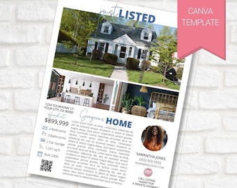 Just Listed Flyer 2, 3 Photo Real Estate Just Listed Brochure, Real Estate Marketing Template Canva Template Realtor Flyer Real Estate Agent