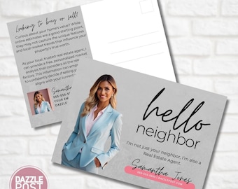 Hello Neighbor Real Estate Postcard, Realtor Postcards, Real Estate Marketing, Real Estate Farming Canva Template Real Estate Agent Cards