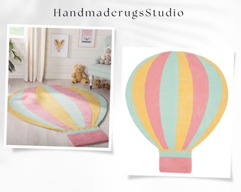 Hand Tufted Hot Air Balloon parachute Wool Rug Modern Kids Area Rug Handmade Area Rug Hand Tufted Rugs Modern Rugs Living Room Rugs Bed
